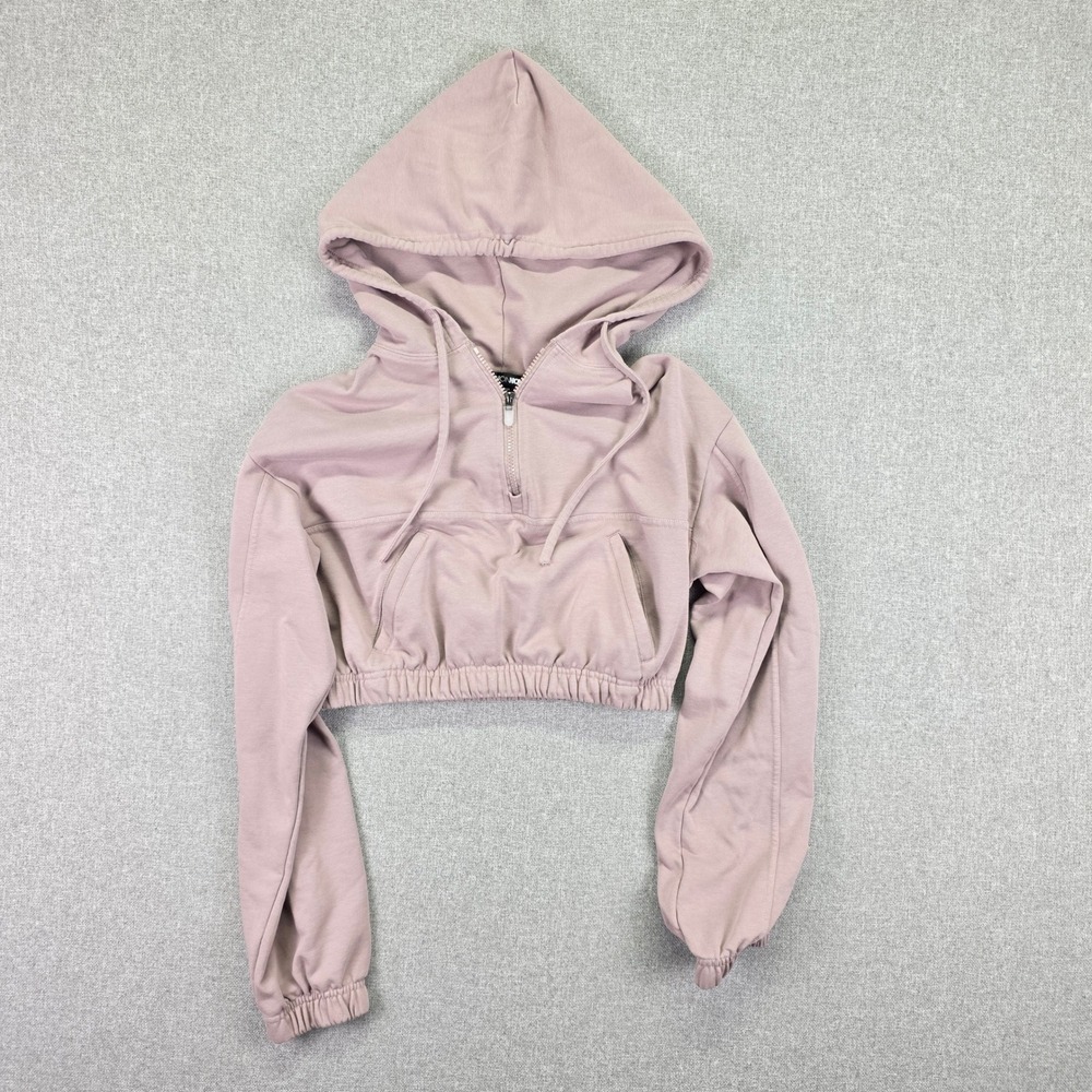 Fashion Nova Womens L Mauve Pink Cropped Half Zip Hoodie Sweatshirt Y2K 2429HC